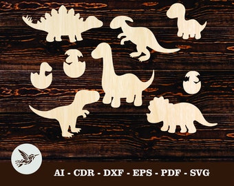 Dinosaur Shape designs - Laser Cut Files for Wood, Acrylic or Leather.  Glowforge ai, cdr, dxf, eps, pdf and svg. Epilog & Trotec