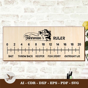 Plantilla de corte láser de regla de pesca divertida - Descarga instantánea, licencia comercial, madera/acrílico Ai Cdr Eps Dxf PDF Svg