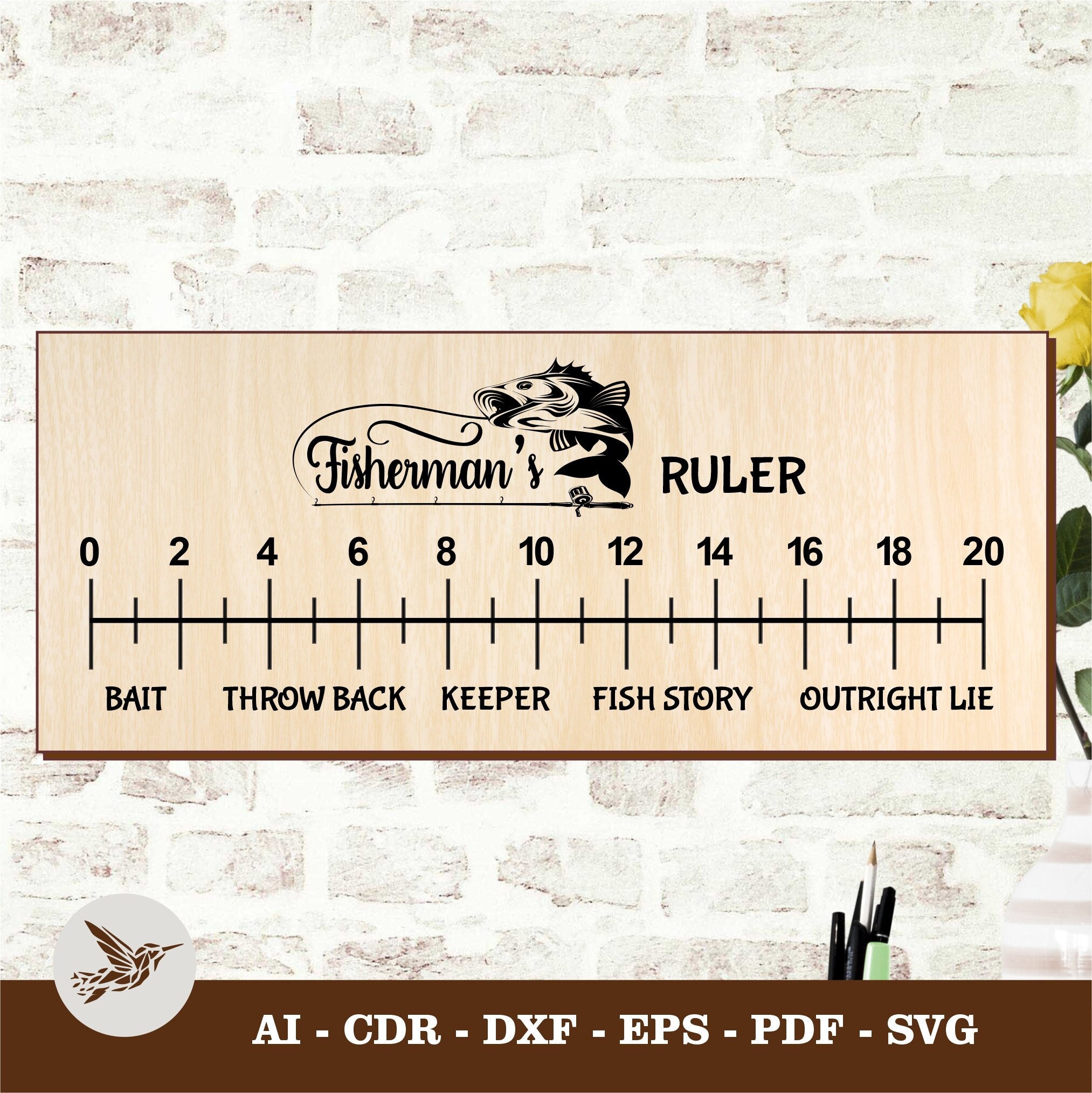 Funny Fishing Ruler Laser Cut Template Instant Download