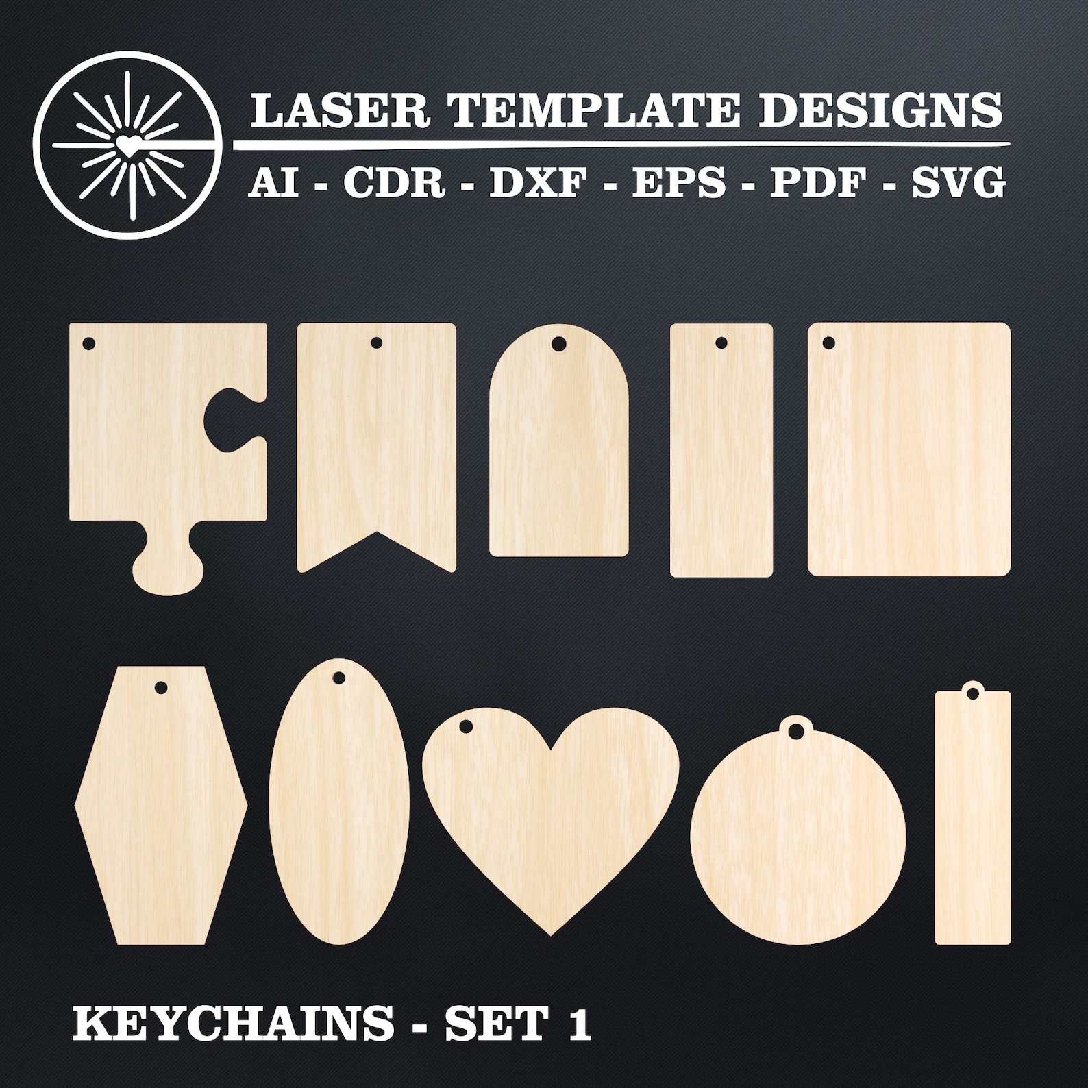 10 Blank Keychain Designs Laser Cut Files for Wood Acrylic Etsy
