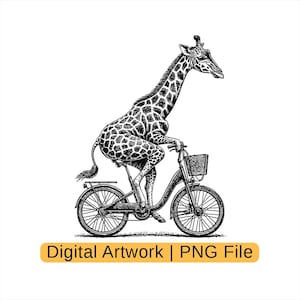 Giraffe auf einem Fahrrad PNG Digital Art Fahrradfahrer süßes Tier
