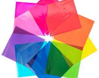 210 pcs Cello Sheets 8 x 8 in (10 Colors Assorted Value Pack) - Colored Cellophane Wrap - Colored Transparency Sheets