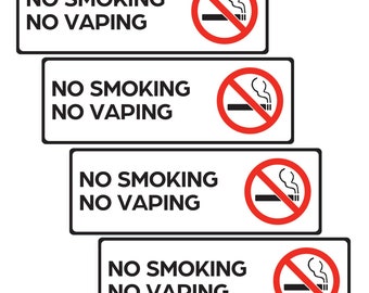No Smoking No Vaping Sign (4 Stickers 7.3 in x 2.5 in) - No Smoking Sign - No Smoking Signs for Business - No Smoking Signs for Home