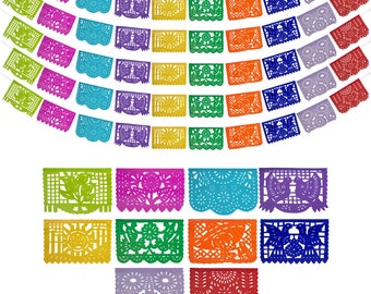 Mexican Party Banners (5 Pack with 10 TISSUE PAPER Flags per Banner / NOT Plastic) - Mexican Themed Party Decor - Papel Picado Mexicano