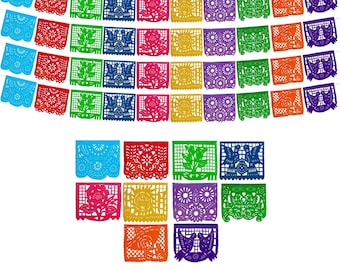Mexican Party Banners (5 Pack with 10 Unique Plastic Flag Designs per Banner) - Papel Picado Banner - Mexican Themed Party Decorations