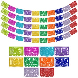 Mexican Party Banners (5 Pack with 10 TISSUE PAPER Flags per Banner / NOT Plastic) - Mexican Themed Party Decor - Papel Picado Mexicano