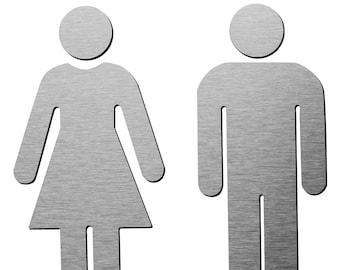 Brushed Aluminum Men's and Women's Bathroom Sign Decor Figure Set - Men and Women Modern Restroom Sign - Bathroom Door Signs