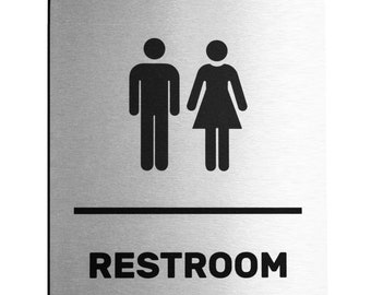 Brushed Aluminum Unisex Restroom Sign - Men and Women Modern Restroom Sign - - Bathroom Sign Decor - Bathroom Door Signs - Restroom Signs