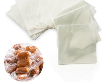 Clear Candy Wrappers for Caramels (600 pcs 5 x 5 Inches) - Natural Clear Cellophane Wrappers - Caramel Wrappers - Wrappers for Chocolate