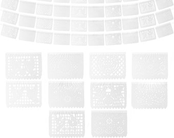 White Papel Picado Banner (5 Pack with 10 TISSUE PAPER Flag Designs per Banner / Not Plastic) - Mexican Banners for Parties and Weddings