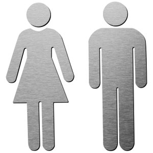 Brushed Aluminum Men&#39;s and Women&#39;s Bathroom Sign Decor Figure Set - Men and Women Modern Restroom Sign - Bathroom Door Signs
