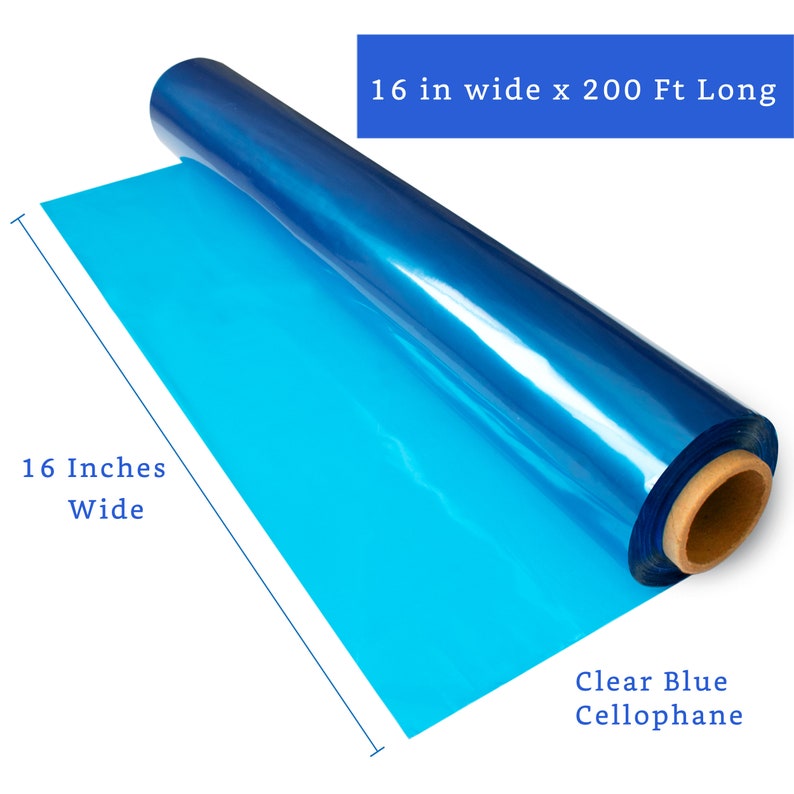 200 Ft Blue Cellophane Wrap Roll 16 in X 200 Ft Colored Cellophane Roll Colored Cellophane Wrap