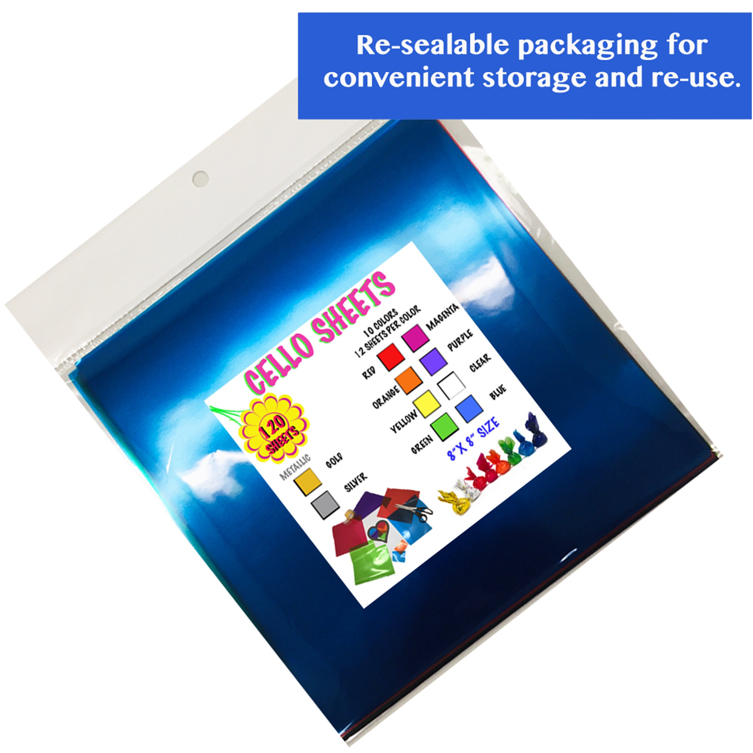 120 pcs Cellophane Sheets 8 x 8 in 10 Colors Silver & Gold Etsy