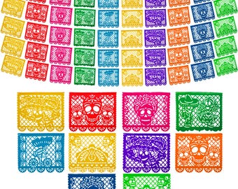 Mexican Party Banners (5 Pack - 10 Plastic Flag Designs per Banner) - Papel Picado Dia de Los Muertos - Day of The Dead Banners Decor