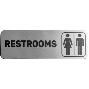 Brushed Aluminum Restrooms Sign - Men and Women Modern Restroom Sign - Bathroom Sign Decor - Bathroom Door Signs - Restroom Signs
