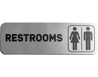 Brushed Aluminum Restrooms Sign - Men and Women Modern Restroom Sign - Bathroom Sign Decor - Bathroom Door Signs - Restroom Signs