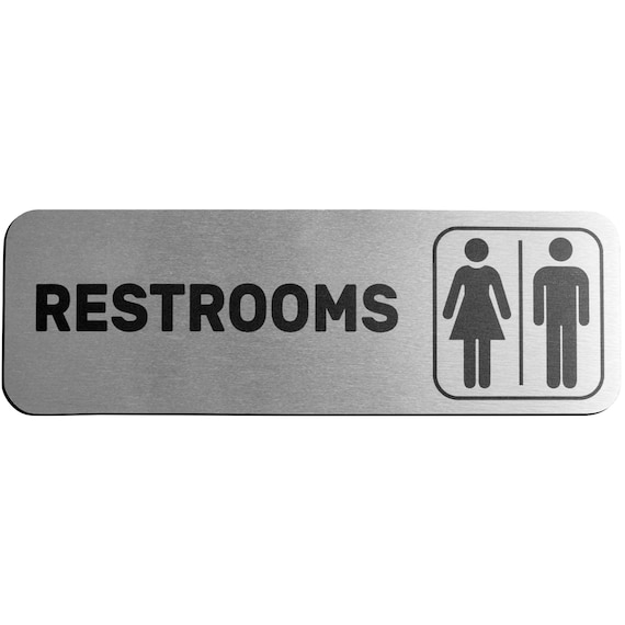 Brushed Aluminum Restrooms Sign Men and Women Modern | Etsy