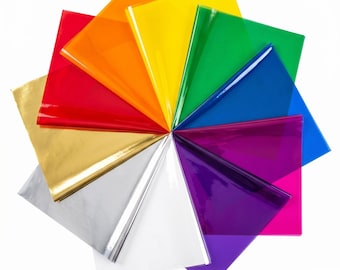 120 pcs Cellophane Sheets 8 x 8 in (10 Colors Silver & Gold Included) - Colored Cellophane Wrap - Colored Transparency Sheets
