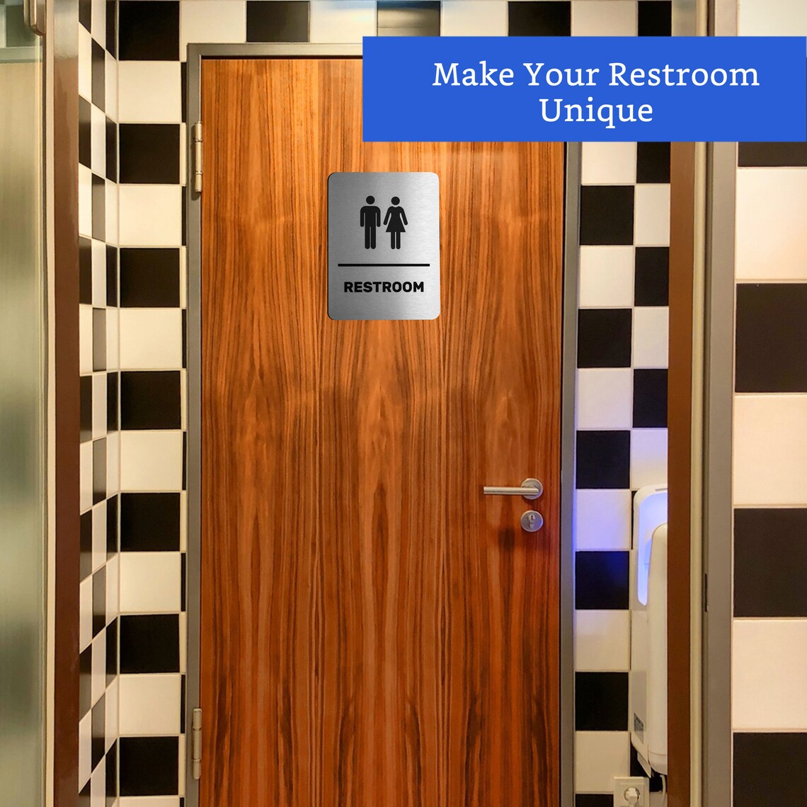 Brushed Aluminum Unisex Restroom Sign Men and Women Modern Etsy