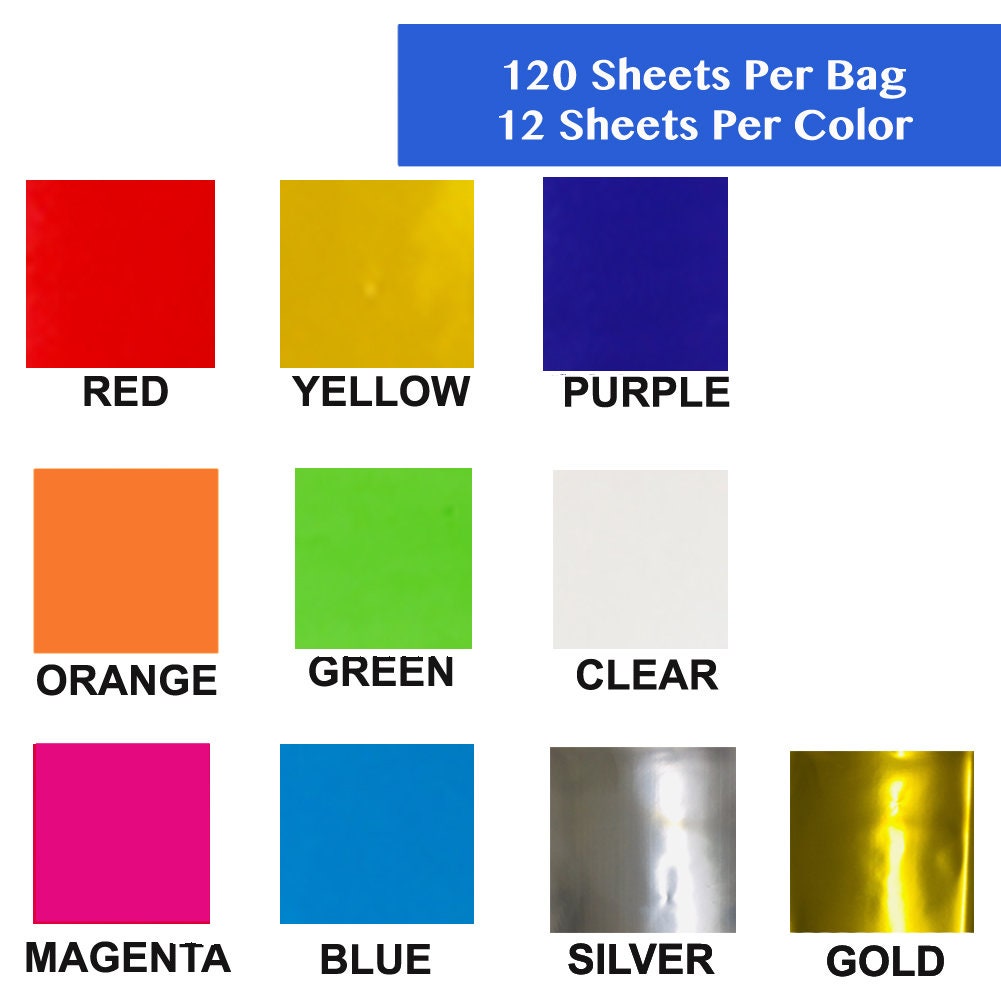120 pcs Cellophane Sheets 8 x 8 in 10 Colors Silver & Gold Etsy