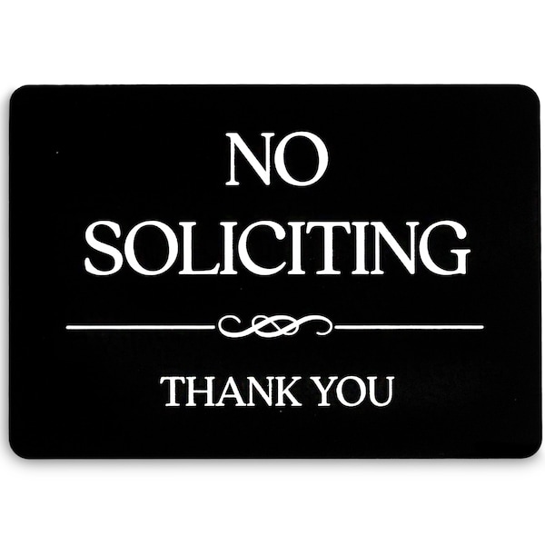 No Soliciting Sign (5 x 3.5 in Black Acrylic) - No Soliciting Sign for House or Business - No Solicitation Sign for Front Door