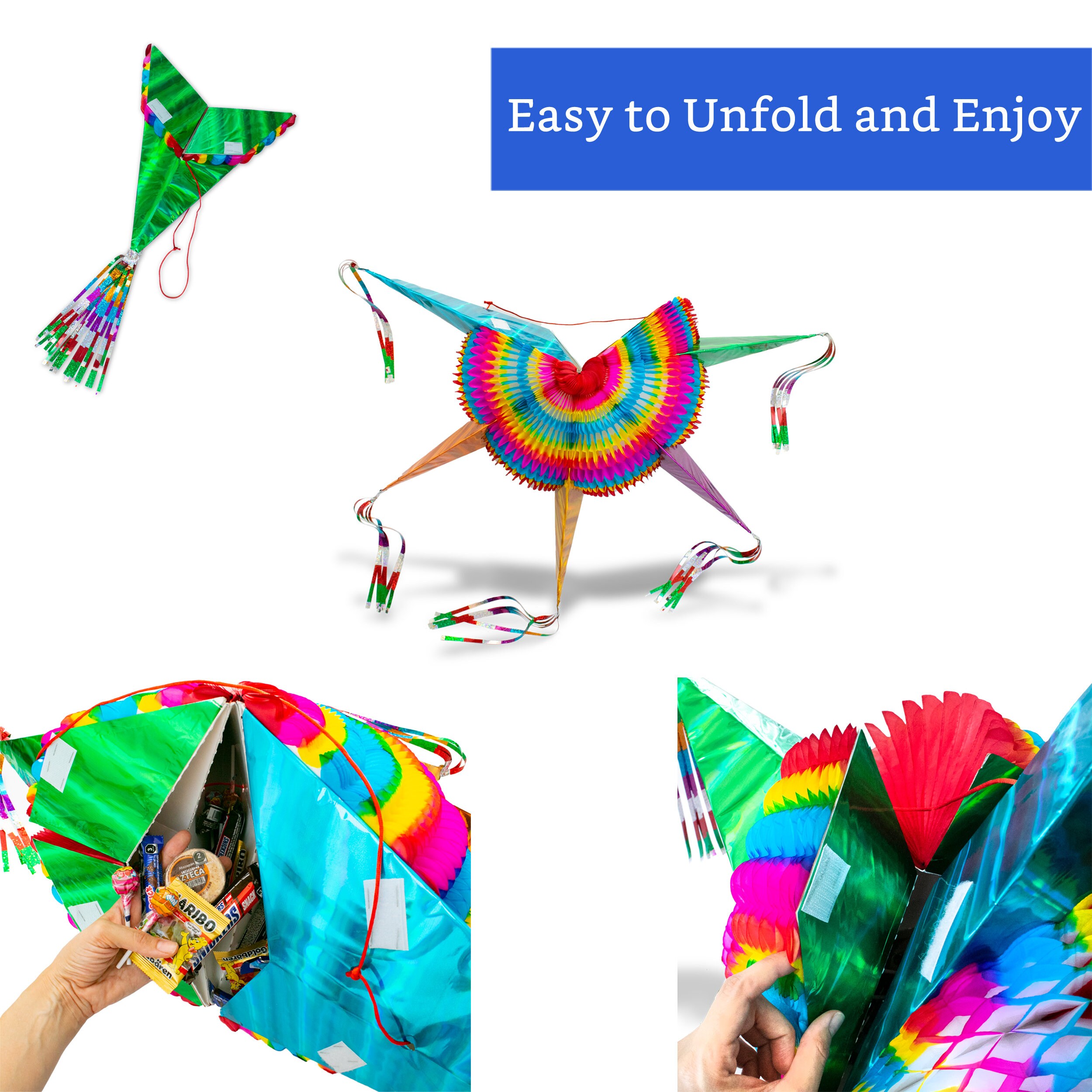 Pinata mexicana grande plegable hecha a mano para niños y adultos, piñata  de Cinco de Mayo, teñido anudado, con forma de estrella, para fiesta de  cumpleaños (grande, 32 pulgadas) : : Juguetes