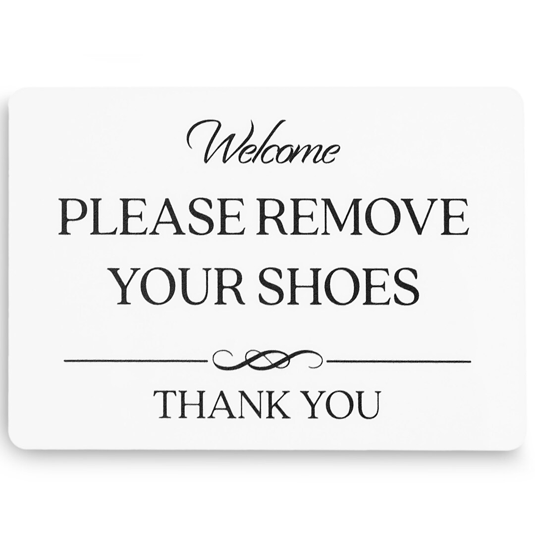 Please Remove Your Shoes Sign (White Acrylic 5 x 3.5 in) - No Shoes
