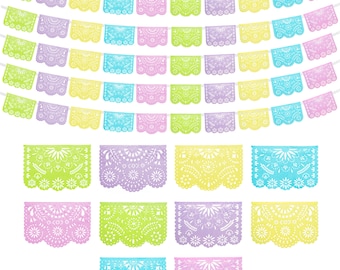 Pastel Papel Picado Banners (5 Pack - 10 TISSUE PAPER Banners / Not Plastic) - Mexican Party Banners Pastel - Pastel Birthday Decorations
