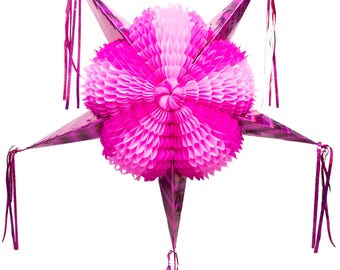 Pink Mexican Piñata (Large 32 inches)- Authentic Handmade Foldable Pinata - Star Pinatas for Birthday Party - Mexican Piñata para Cumpleaños