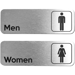 Brushed Aluminum Restroom Signs (Set of 2) - Men and Women Modern Restroom Sign - Bathroom Sign Decor - Bathroom Door Signs - Restroom Signs