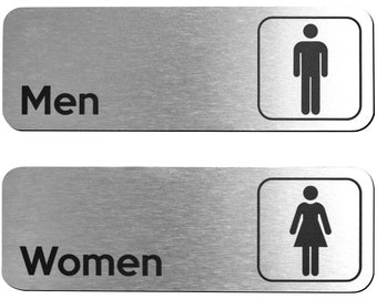 Brushed Aluminum Restroom Signs (Set of 2) - Men and Women Modern Restroom Sign - Bathroom Sign Decor - Bathroom Door Signs - Restroom Signs
