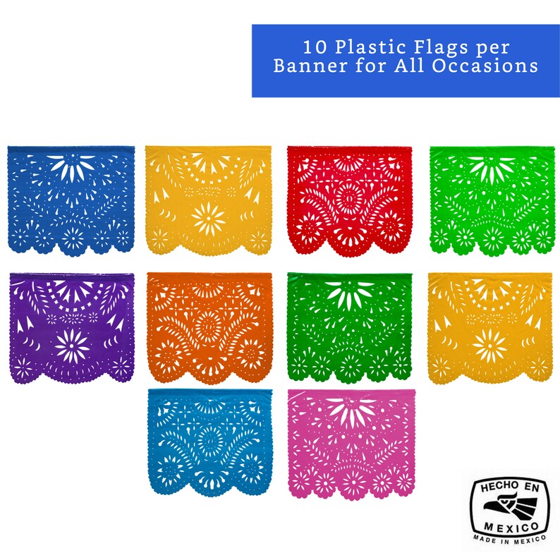 Mexican Party Banners 2 Pack With 10 Multicolor Plastic Flags Etsy