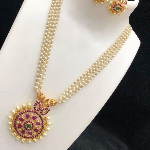 Matti finish kempu stone neck set - Indian jewellery for saree and halfsaree, jewellery for women in uk