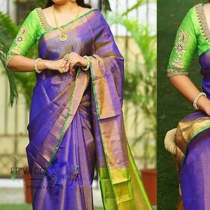 Uppada Saree Tissue Silk Uppada Saree Purple / Indigo With Apple Green ...