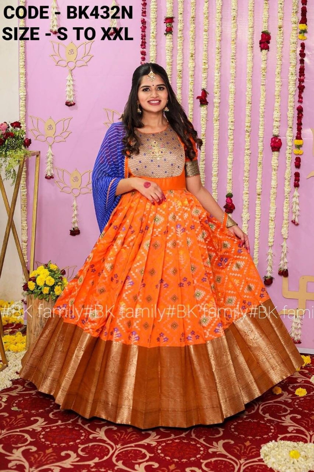 Orange and Blue Pattu Dress Ikkat Pattu Dress Lehenga - Etsy New Zealand