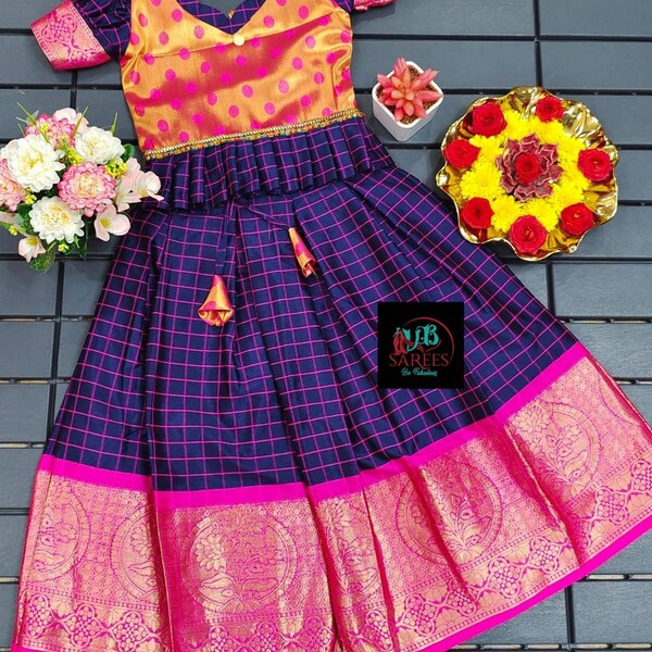 Traditional kids readymade lehanga - Cotton silk pattu paavadai - diwali special