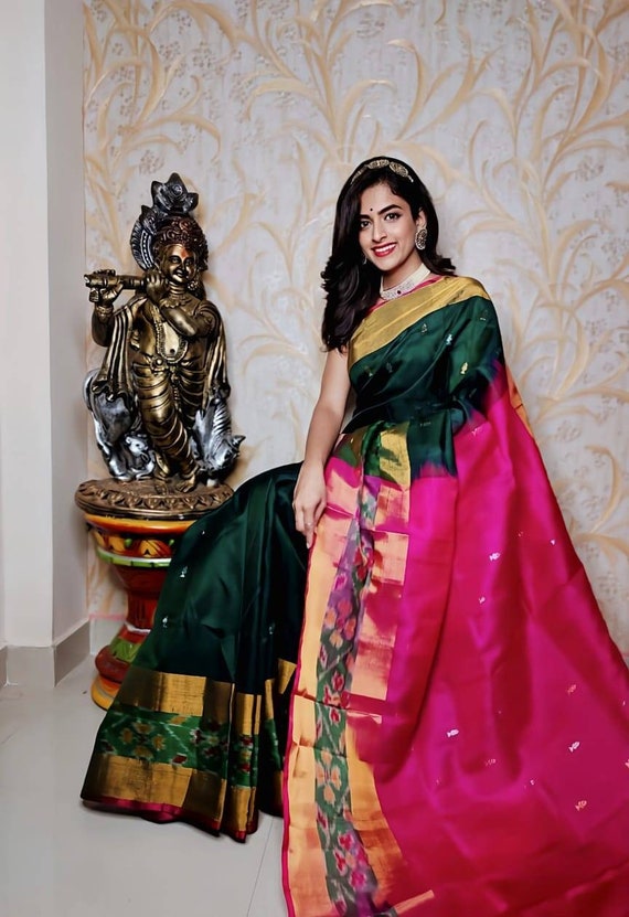 Sea green colour pure Gadwal Pattu saree – Chitra Saree Collection