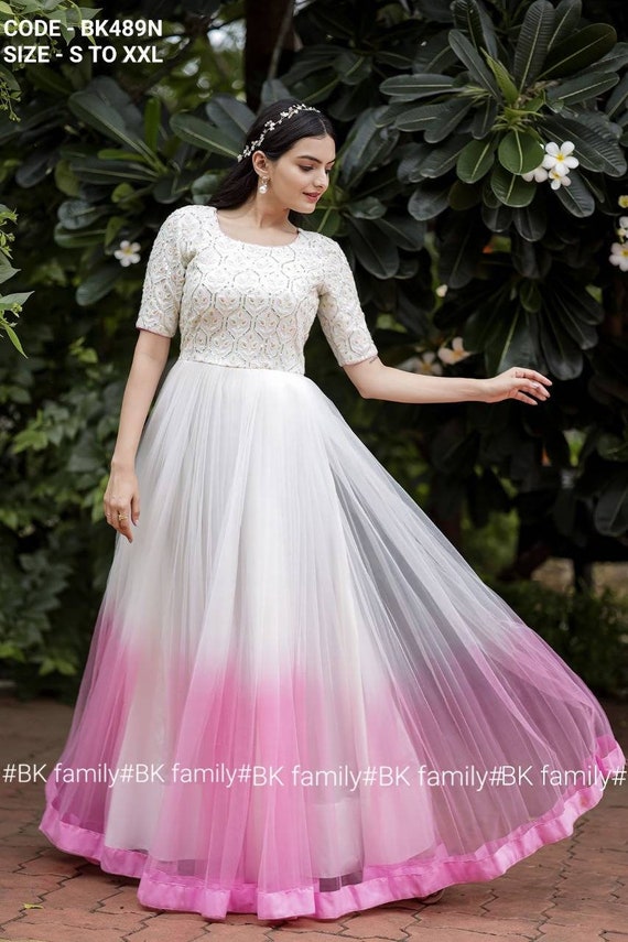 Party Wear Fancy Net Designer Gown In Pink Color