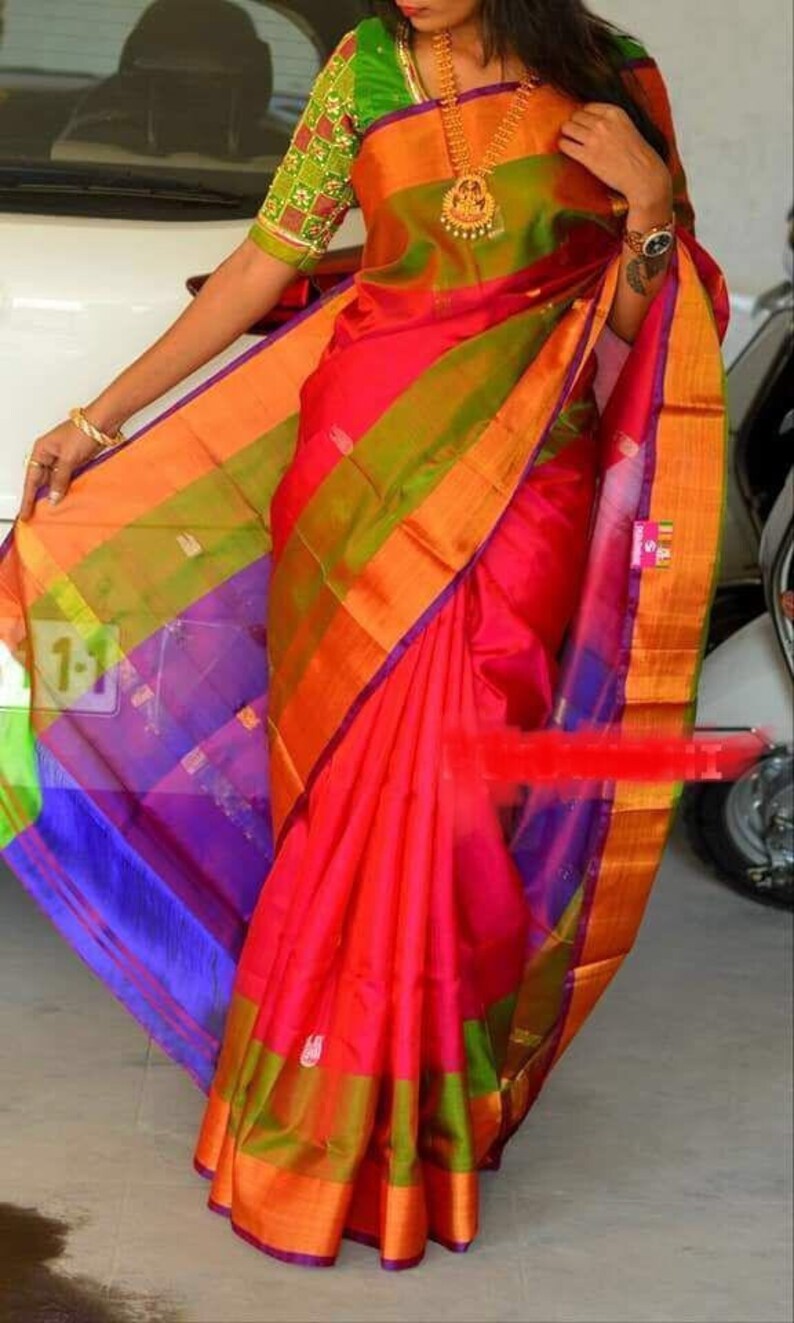 Pure Uppada Silk Saree in Pink and Green and Lightweight Saree Etsy UK