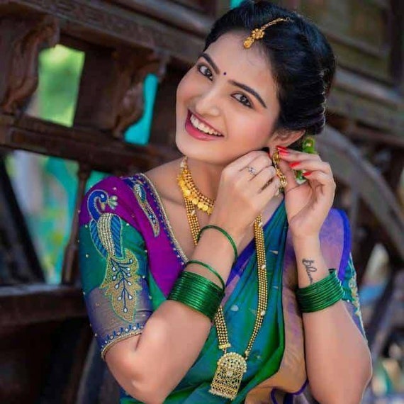 Purple and Green Pure Uppada Silk Pattu Saree Wedding Saree Pure