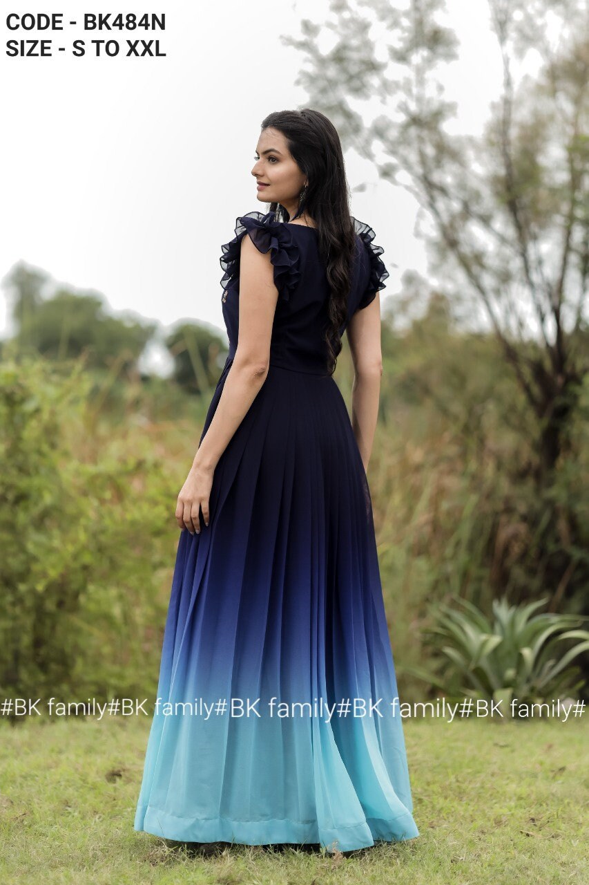 Deep Blue Indian Gown Maxi Dress Indian Party Dress Party Etsy