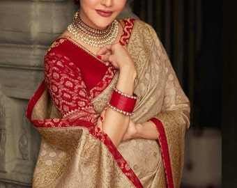 Sepia Beige Dola Silk Saree, Designer saree, party wear, wedding wear saree, luxury designer saree