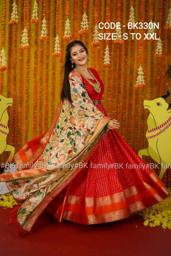 TS-DS- 337Banaras Pattu Dress with a Ikkat Pattu DuppataAvailable For  orders/querieswhatu2019s app… | Designer anarkali dresses, Indian gowns  dresses, Ikkat dresses