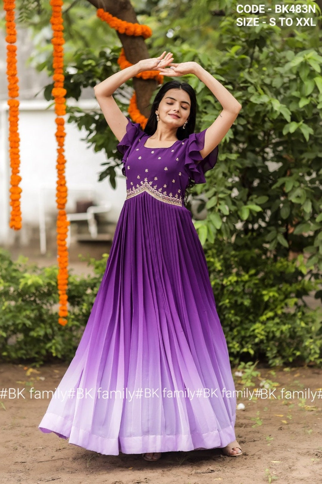 Buy Captivating Light Purple Sequins Work Cotton Gown With Jacket Online At  Ethnic Plus