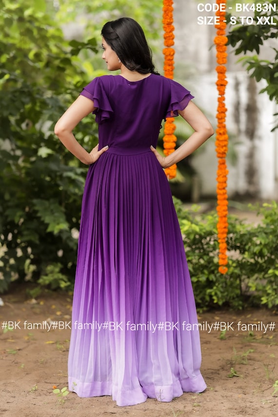 Buy Women's Purple Color Georgette Traditional Sequenned Long Gown Western  Dress at Amazon.in
