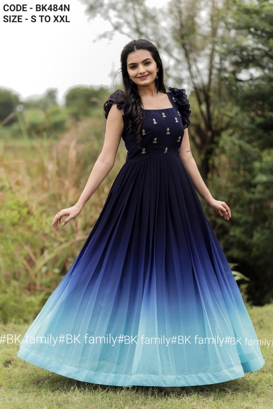 Deep Blue Indian Gown, Maxi Dress, Indian Party Dress, Party Gown ...