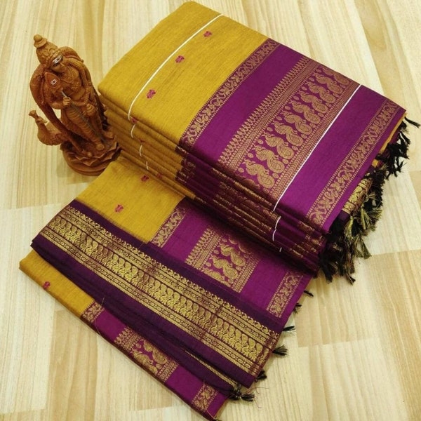 Belles couleurs Kalyani Cotton Gatwal sari, sari en coton pattu doux et lisse, sari en coton pattu
