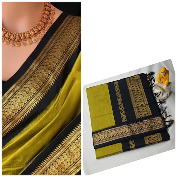 Green and Black Vibrant Colours Kalyani Cotton Gatwal Saree, Soft and  Smooth Cotton Pattu Saree, Cotton Pattu Saree 