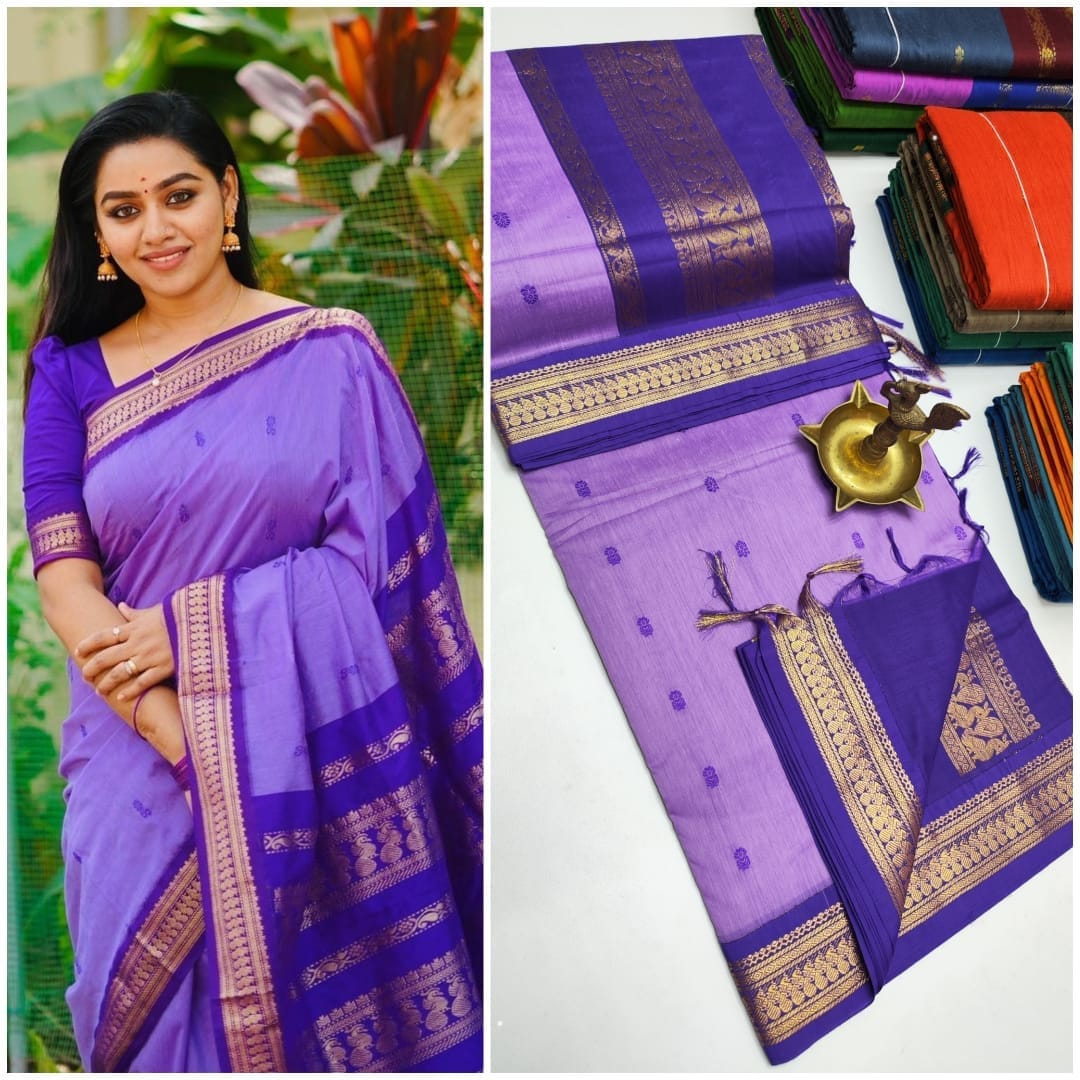Purple Kalyani Cotton Gatwal Saree, Soft and Smooth Cotton Pattu