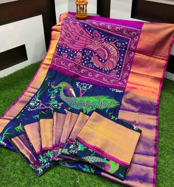 Pure Uppada Soft Silk Pattu Saree, Kalamkari Pattern, Big Zari